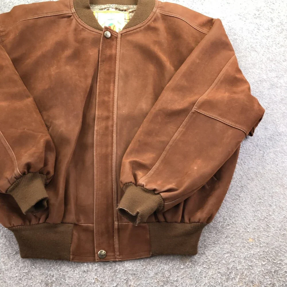 Suede Jacket Mens Medium Brown Bomber Full Zip Lined Made In Italy Paisley